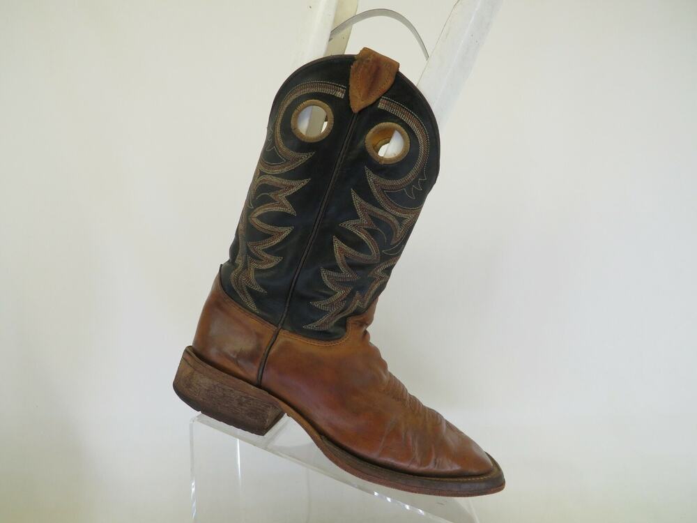 Justin Bent Rail Black Brown Leather Buckaroo Cowboy Western Boots Mens Size 7 D